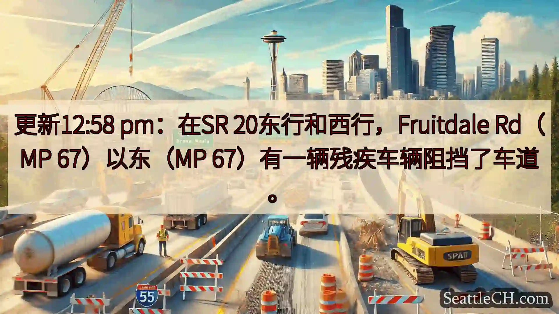 更新12:58 pm：在SR 20东行和西行，Fruitdale Rd（MP 67）以东（MP