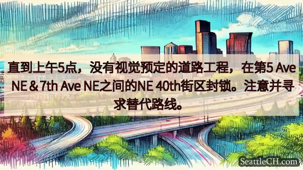 直到上午5点，没有视觉预定的道路工程，在第5 Ave NE＆7th Ave NE之间的NE