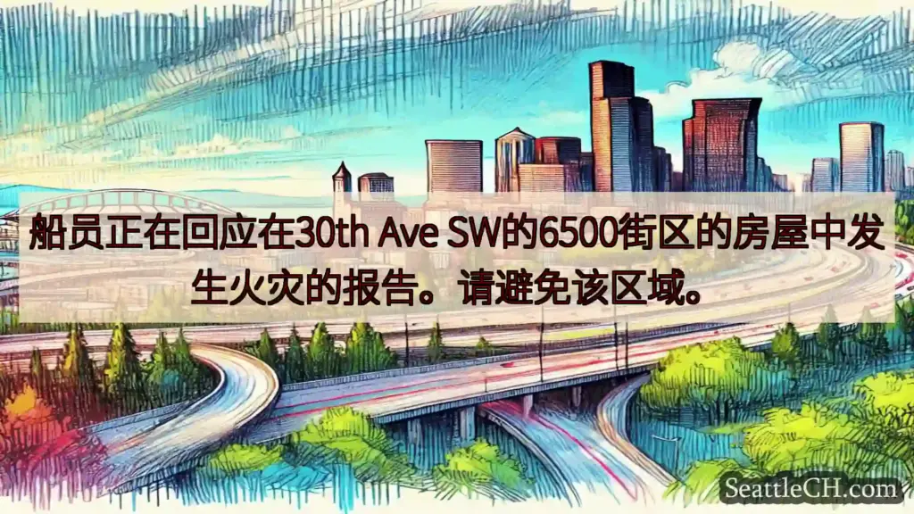船员正在回应在30th Ave SW的6500街区的房屋中发生火灾的报告。请避免该区域。
