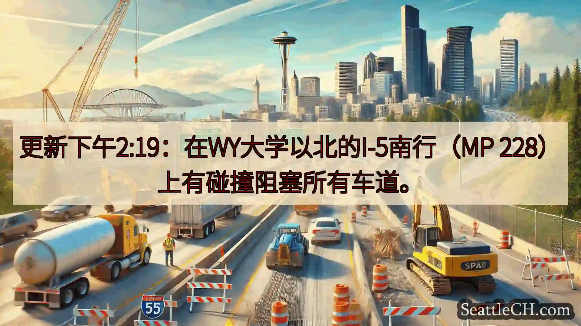 更新下午2:19：在WY大学以北的I-5南行（MP 228）上有碰撞阻塞所有车道。