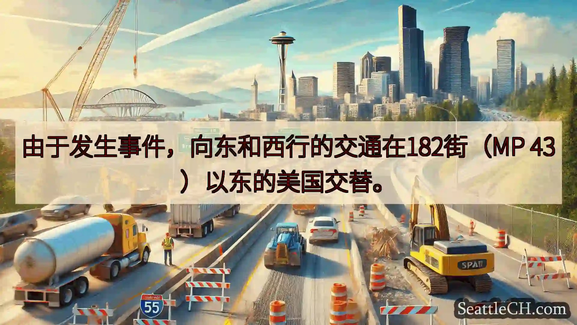 由于发生事件，向东和西行的交通在182街（MP 43）以东的美国交替。
