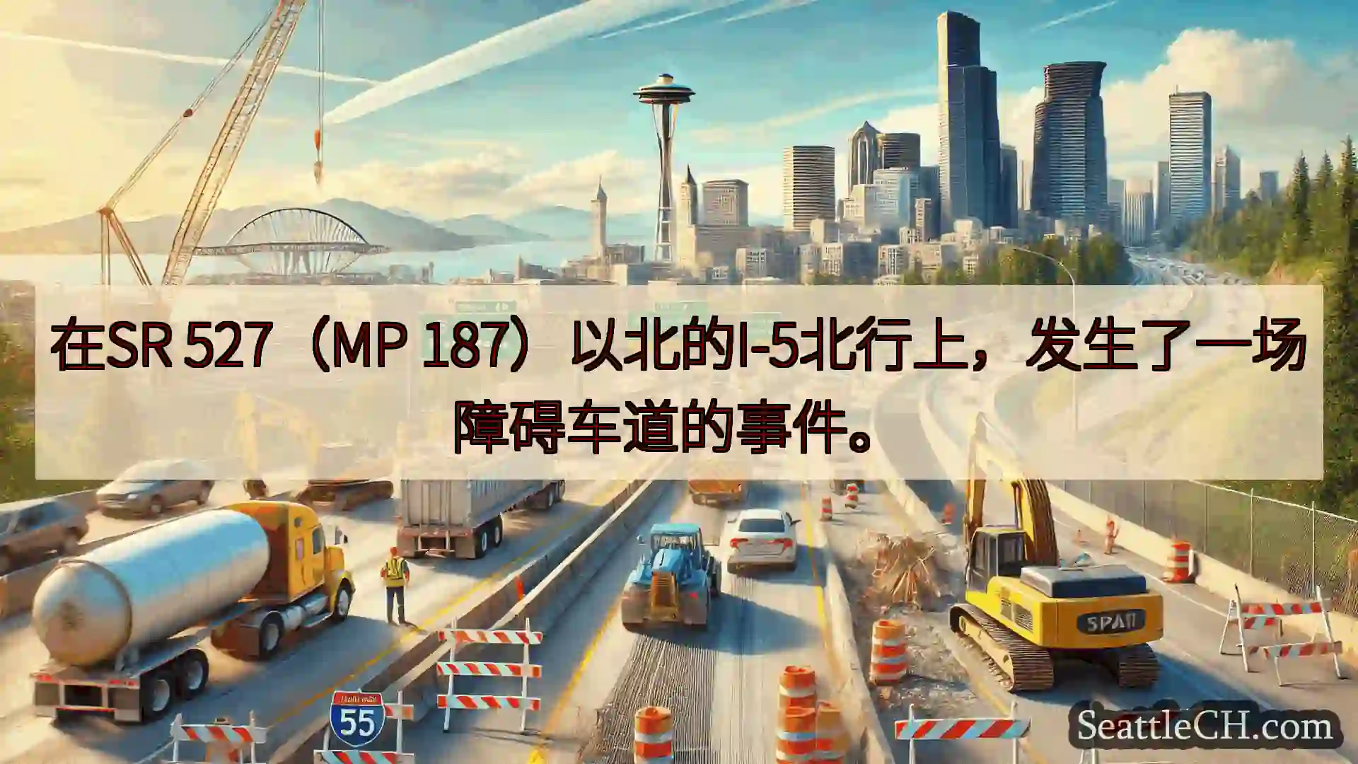 在SR 527（MP 187）以北的I-5北行上，发生了一场障碍车道的事件。