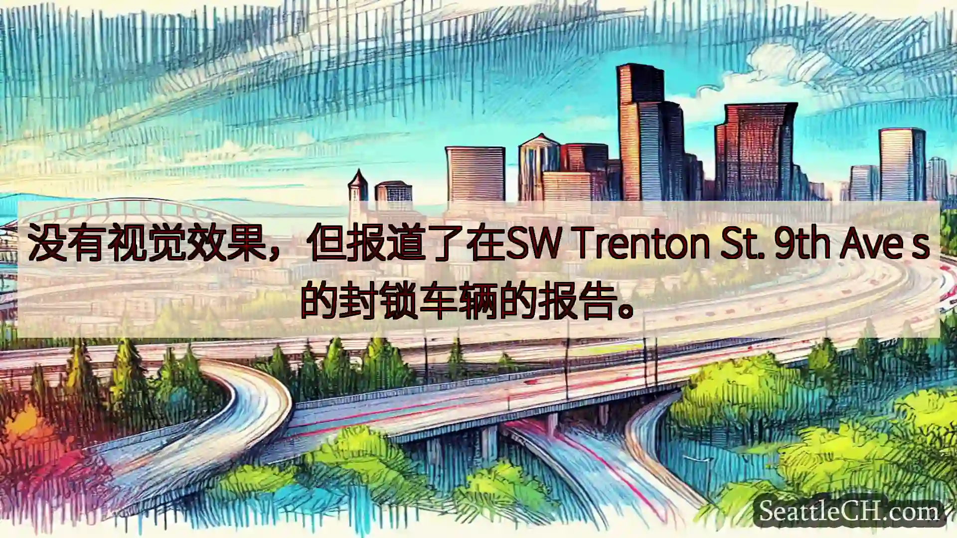 没有视觉效果，但报道了在SW Trenton St. 9th Ave s的封锁车辆的报告。