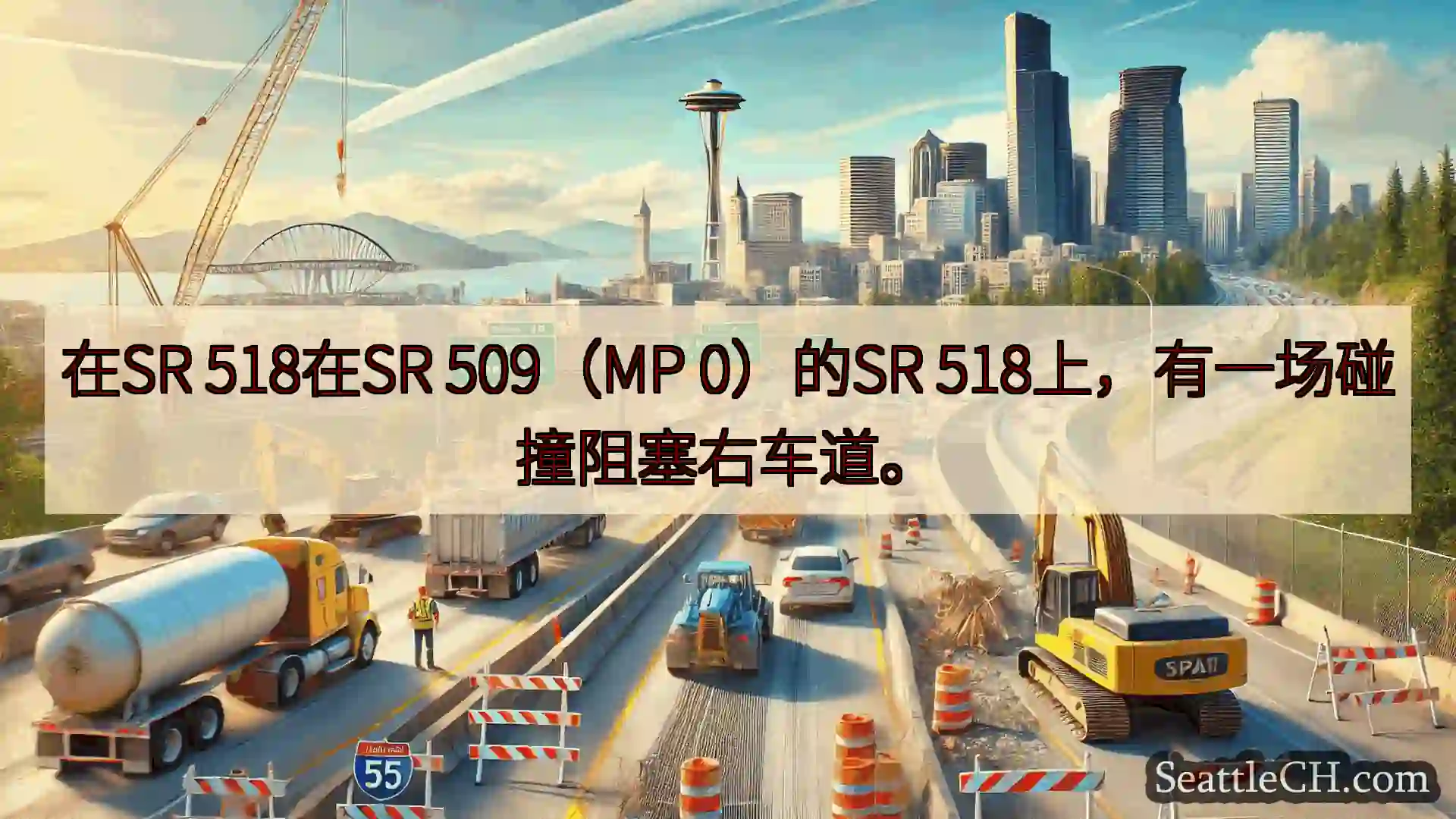 在SR 518在SR 509（MP 0）的SR 518上，有一场碰撞阻塞右车道。