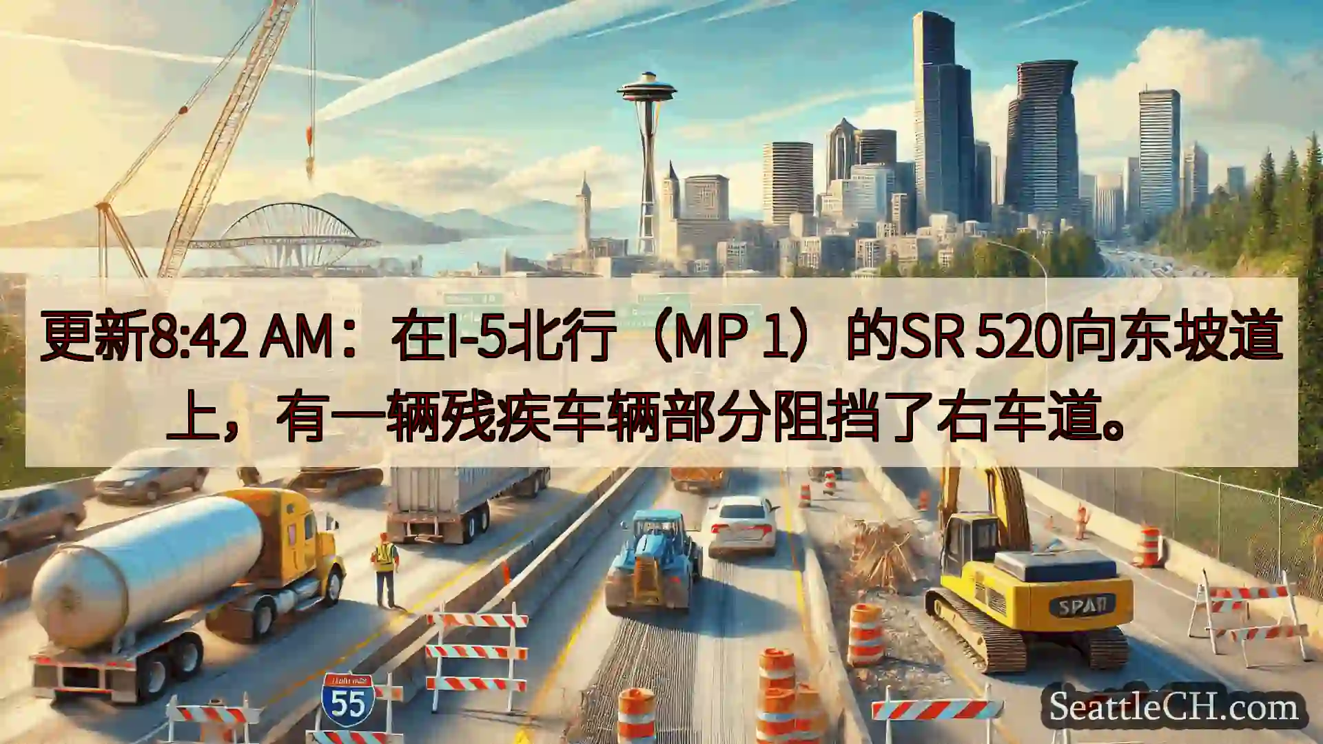 更新8:42 AM：在I-5北行（MP 1）的SR