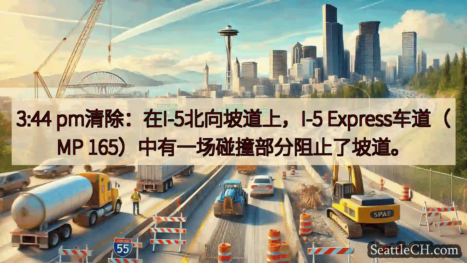 3:44 pm清除：在I-5北向坡道上，I-5 Express车道（MP