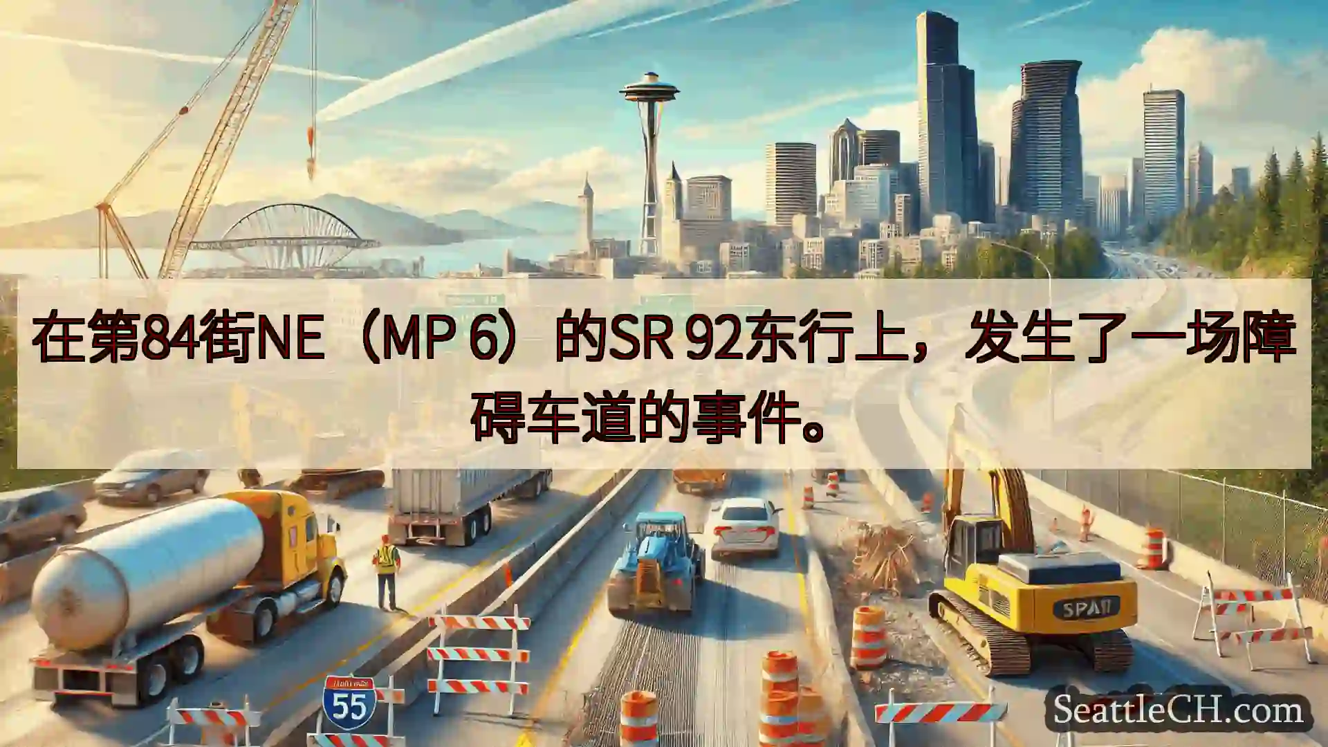 在第84街NE（MP 6）的SR 92东行上，发生了一场障碍车道的事件。