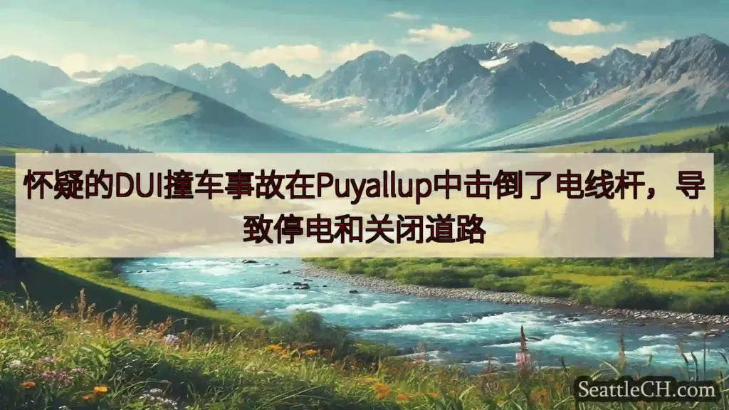 怀疑的DUI撞车事故在Puyallup中击倒了电线杆，导致停电和关闭道路