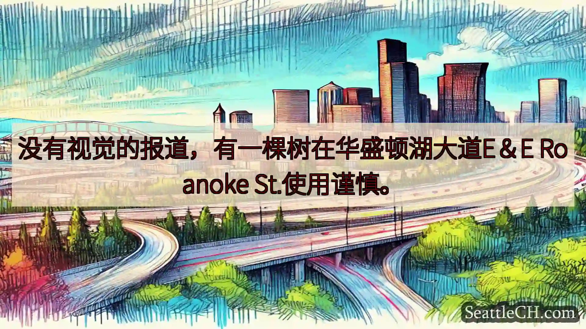 没有视觉的报道，有一棵树在华盛顿湖大道E＆E Roanoke St.使用谨慎。