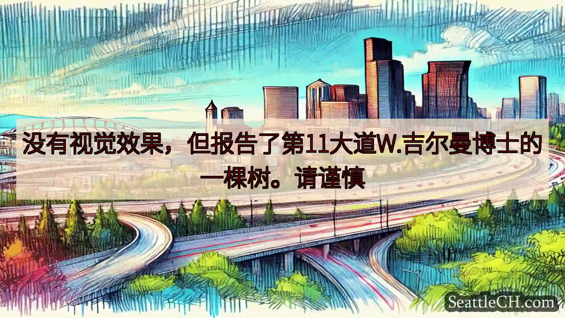 没有视觉效果，但报告了第11大道W.吉尔曼博士的一棵树。请谨慎