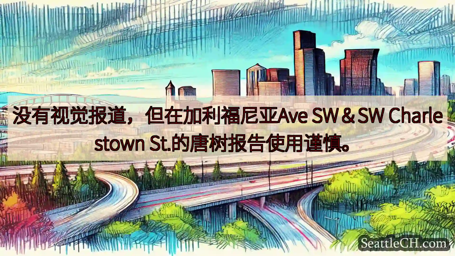 没有视觉报道，但在加利福尼亚Ave SW＆SW Charlestown St.的唐树报告使用谨慎。