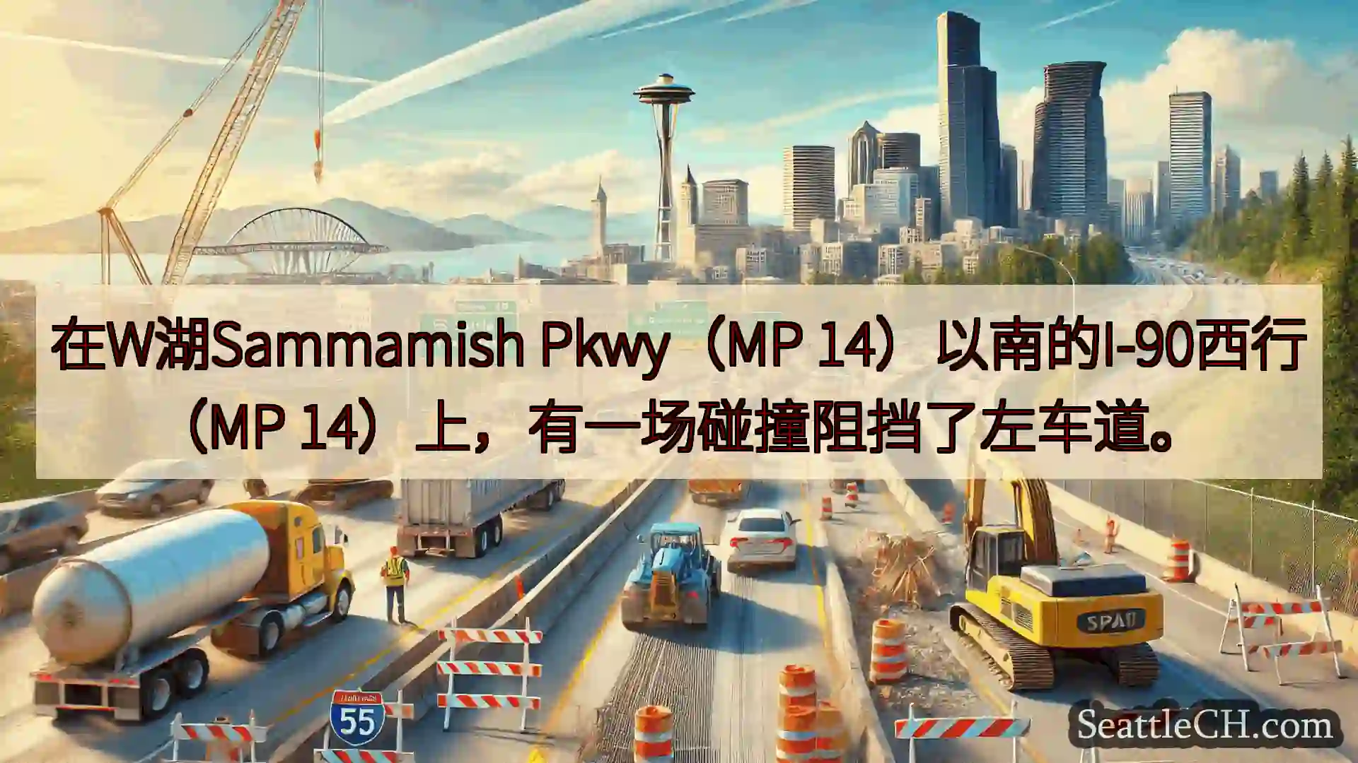 在W湖Sammamish Pkwy（MP 14）以南的I-90西行（MP