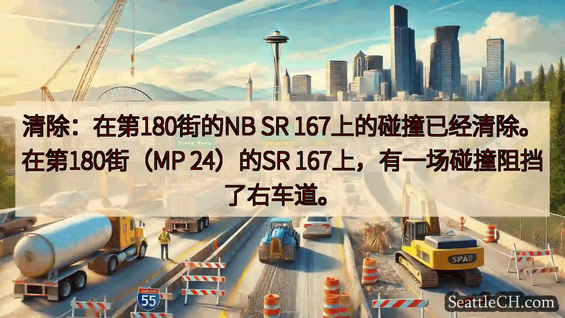 清除：在第180街的NB SR 167上的碰撞已经清除。在第180街（MP 24）的SR
