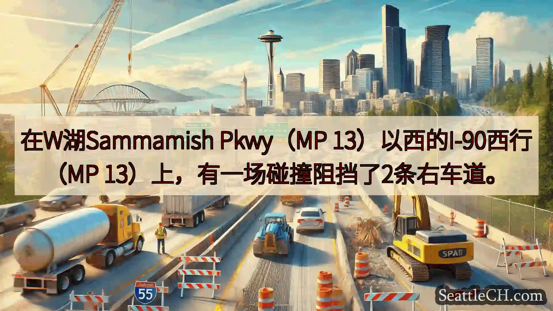 在W湖Sammamish Pkwy（MP 13）以西的I-90西行（MP