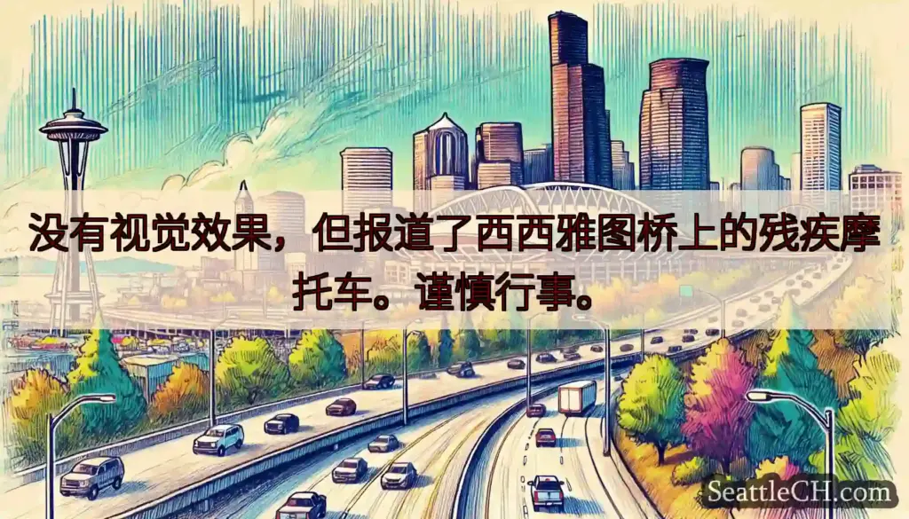 没有视觉效果，但报道了西西雅图桥上的残疾摩托车。谨慎行事。