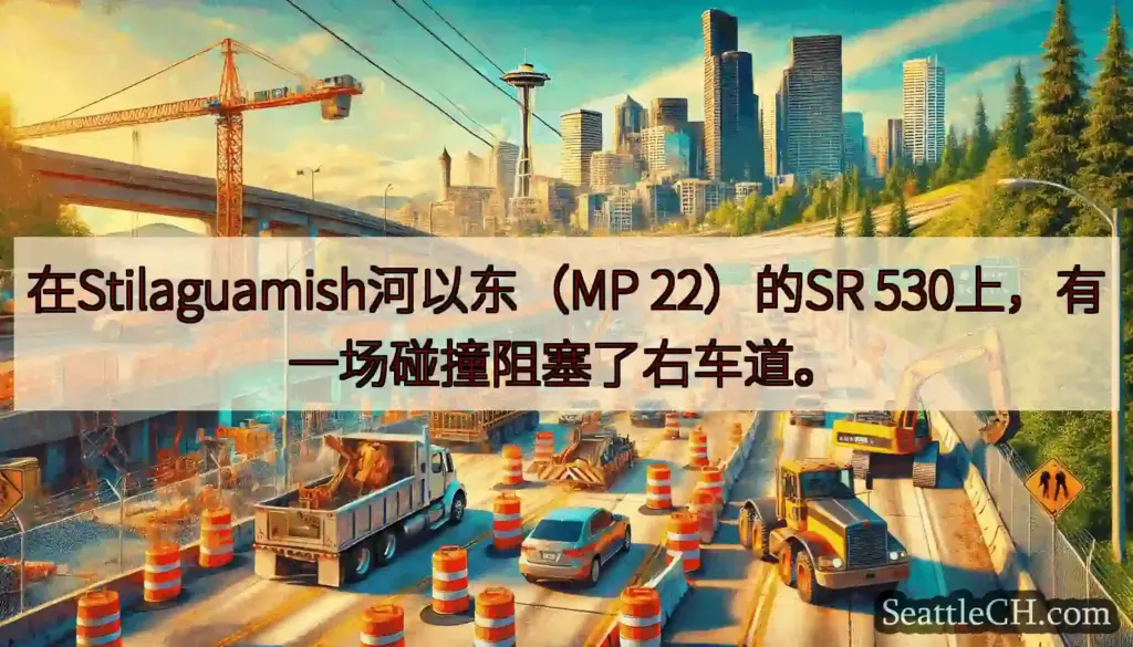 在Stilaguamish河以东（MP 22）的SR 530上，有一场碰撞阻塞了右车道。