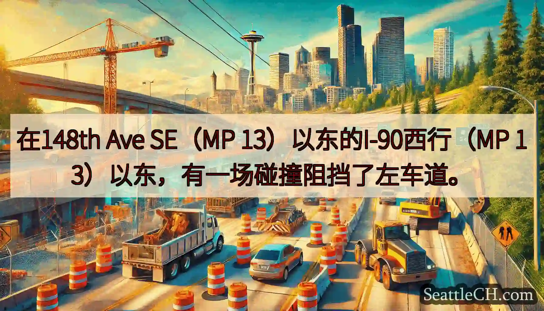 在148th Ave SE（MP 13）以东的I-90西行（MP