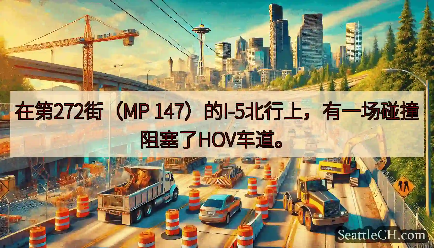在第272街（MP 147）的I-5北行上，有一场碰撞阻塞了HOV车道。