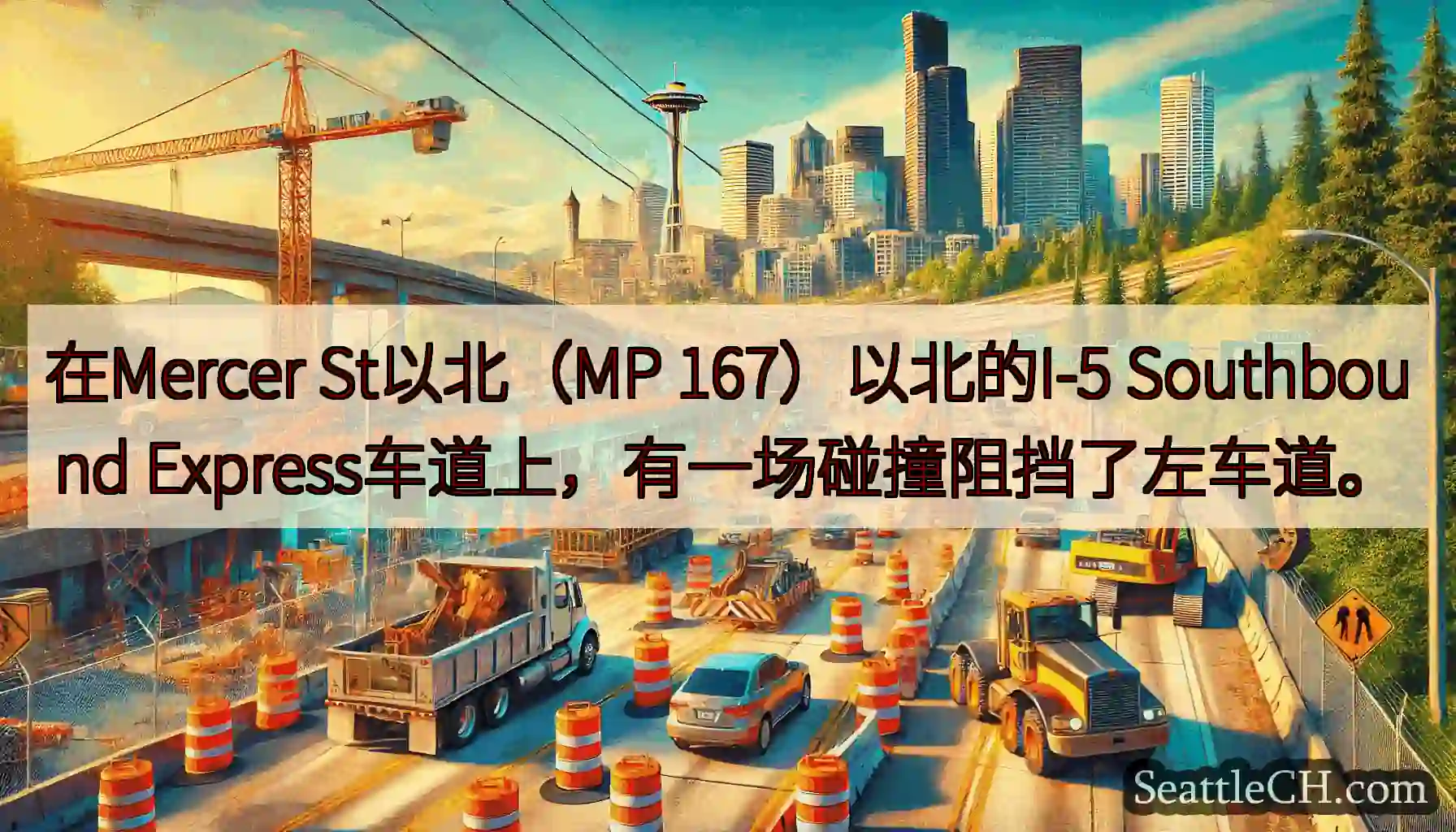 在Mercer St以北（MP 167）以北的I-5 Southbound