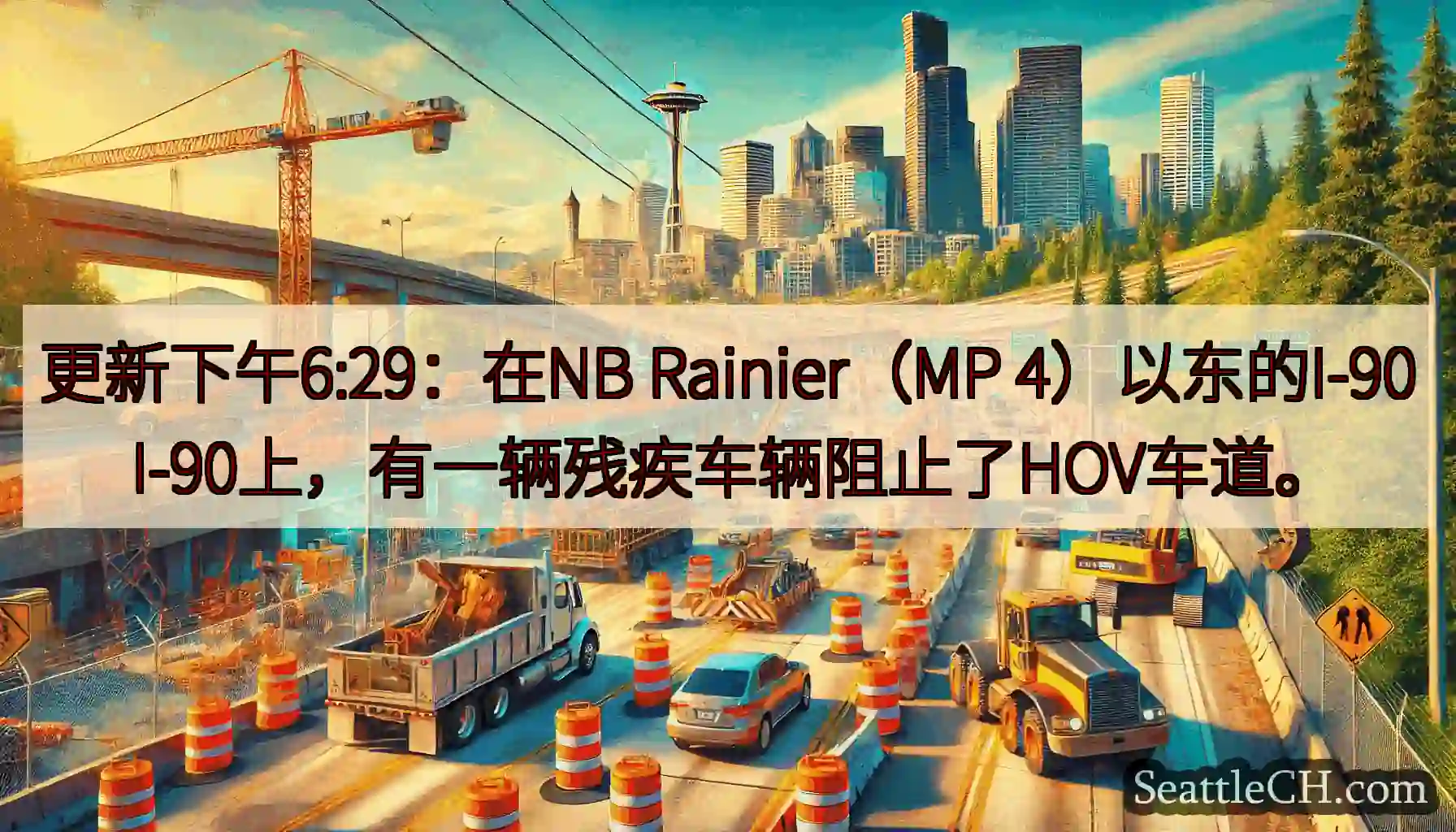 更新下午6:29：在NB Rainier（MP 4）以东的I-90