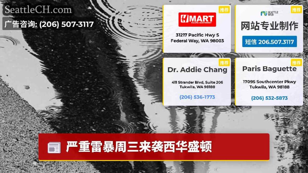 严重雷暴周三来袭西华盛顿