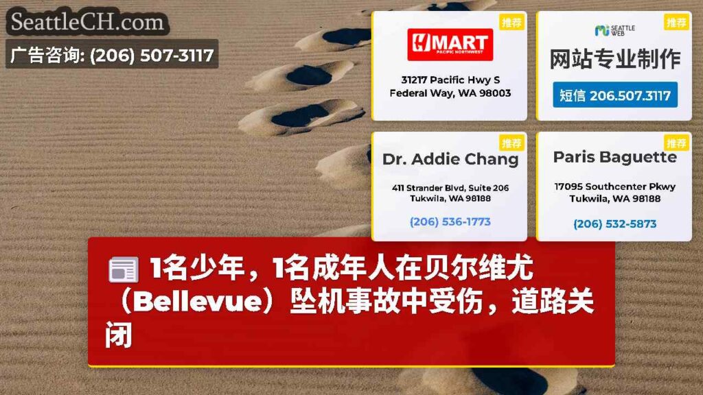 1名少年，1名成年人在贝尔维尤（Bellevue）坠机事故中受伤，道路关闭