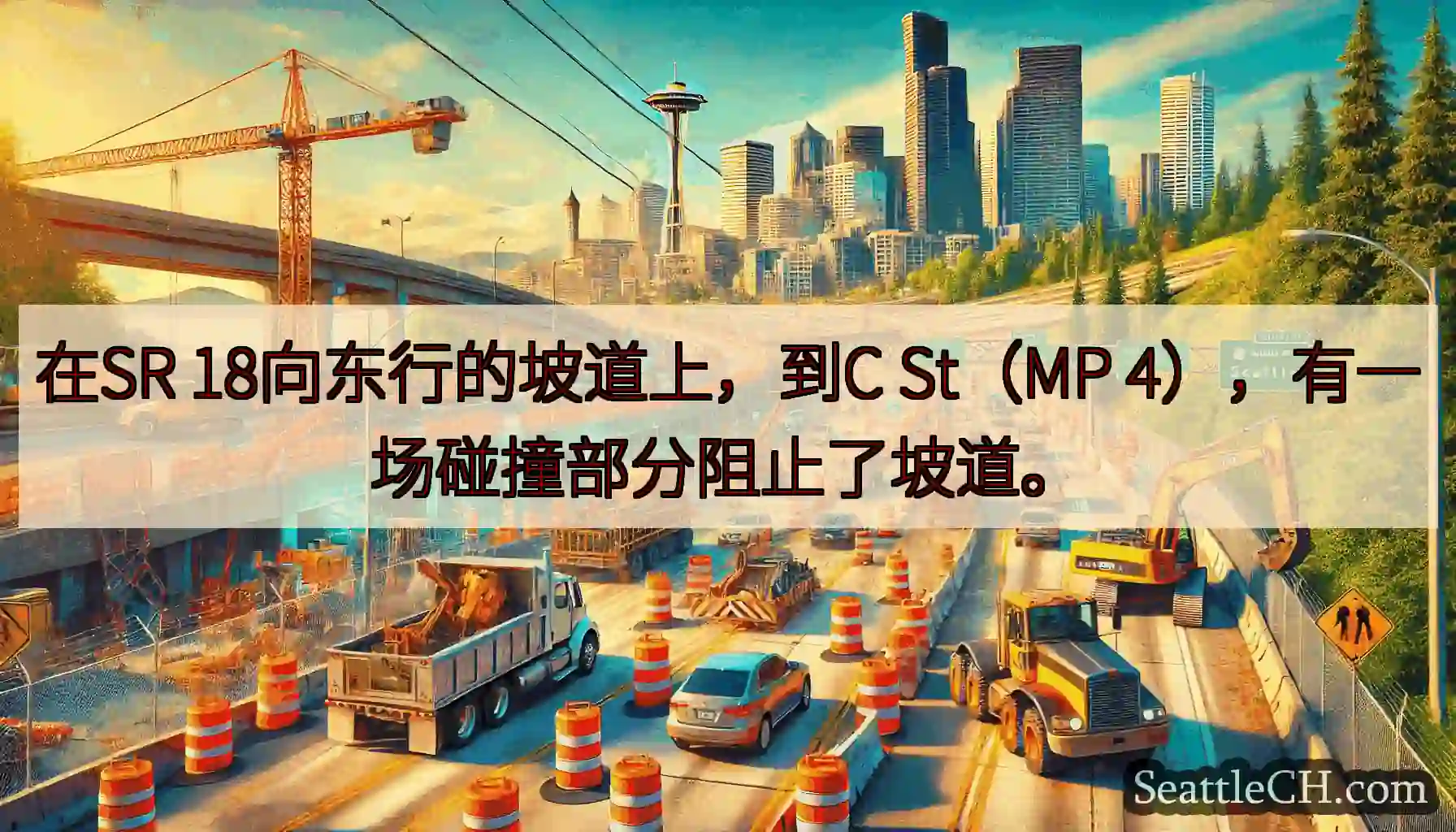 在SR 18向东行的坡道上，到C St（MP 4），有一场碰撞部分阻止了坡道。