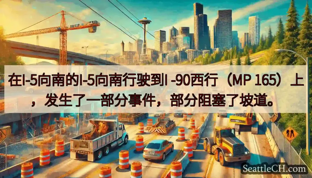 在I-5向南的I-5向南行驶到I -90西行（MP 165）上，发生了一部分事件，部分阻塞了坡道。