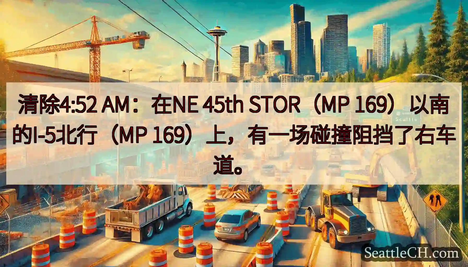 清除4:52 AM：在NE 45th STOR（MP 169）以南的I-5北行（MP