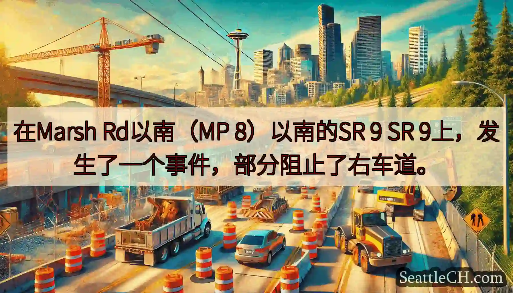 在Marsh Rd以南（MP 8）以南的SR 9 SR 9上，发生了一个事件，部分阻止了右车道。