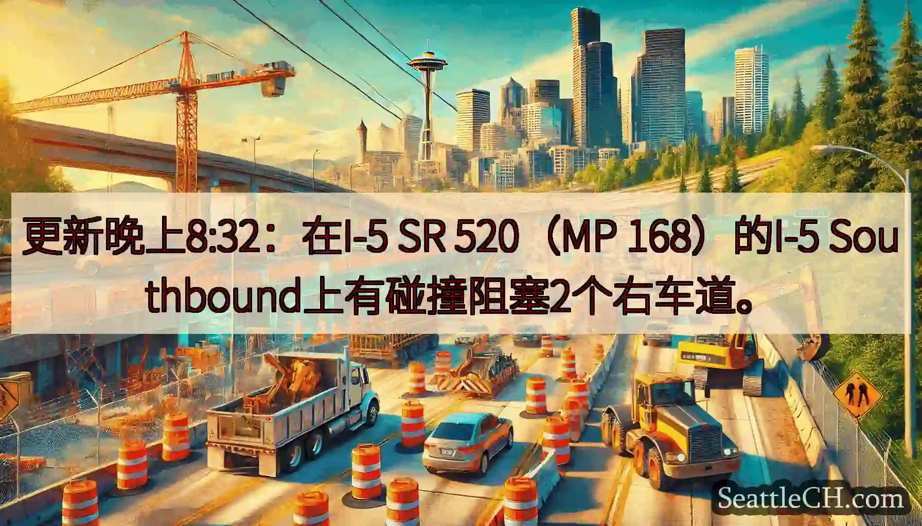 更新晚上8:32：在I-5 SR 520（MP 168）的I-5