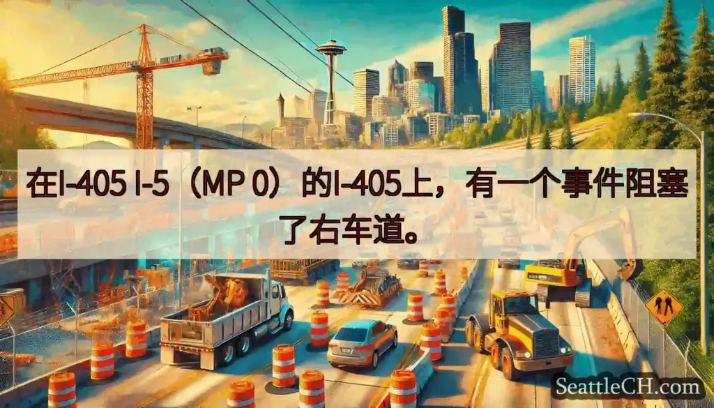 在I-405 I-5（MP 0）的I-405上，有一个事件阻塞了右车道。