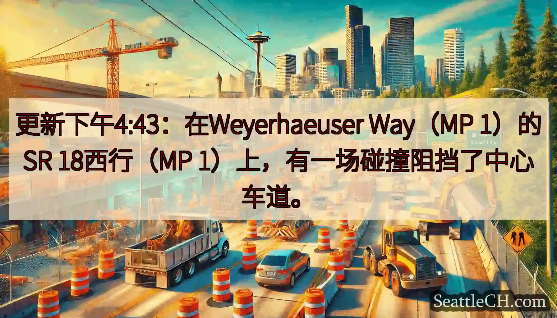 更新下午4:43：在Weyerhaeuser Way（MP 1）的SR 18西行（MP