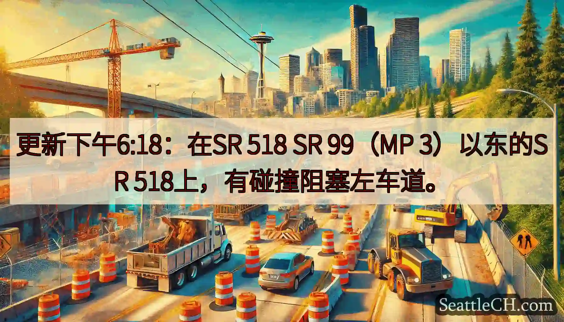 更新下午6:18：在SR 518 SR 99（MP 3）以东的SR 518上，有碰撞阻塞左车道。