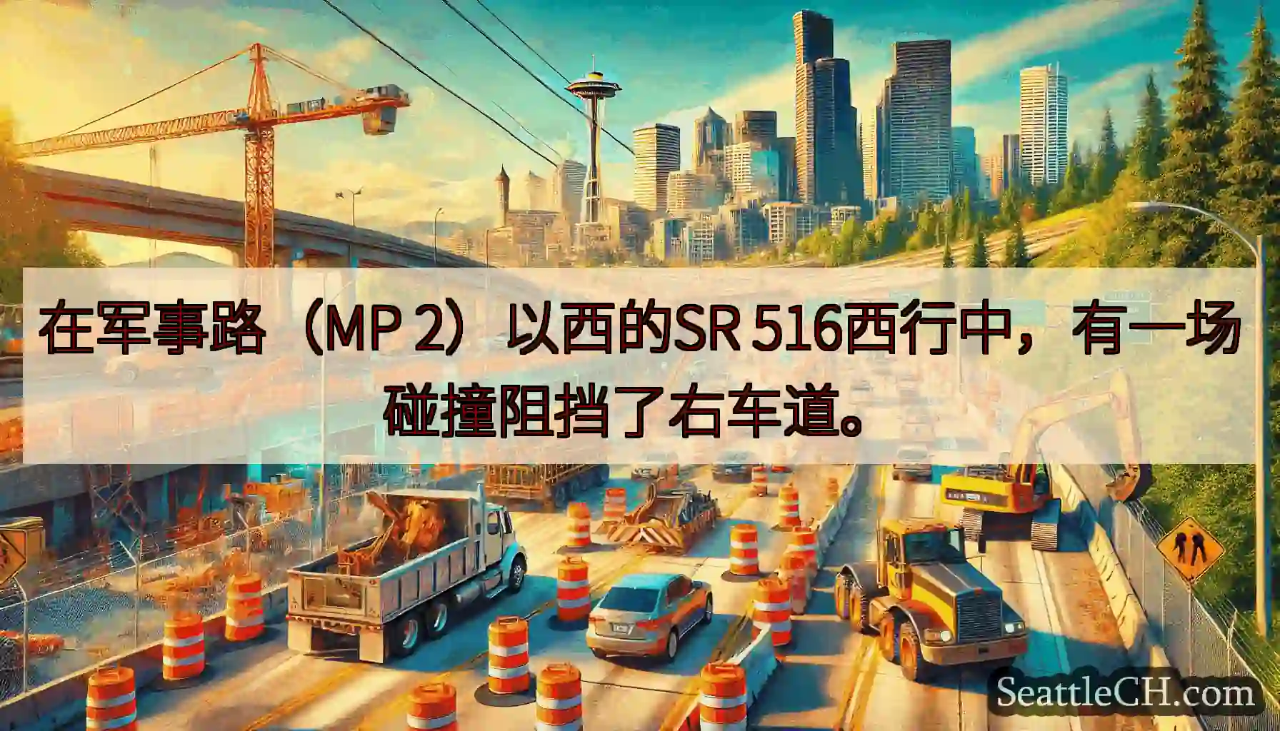 在军事路（MP 2）以西的SR 516西行中，有一场碰撞阻挡了右车道。