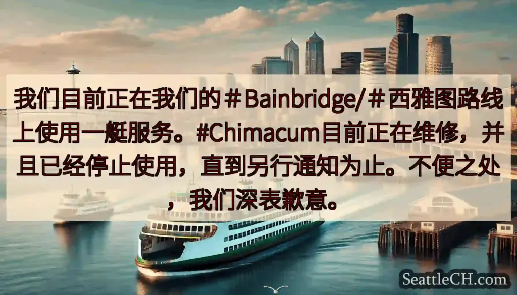 我们目前正在我们的＃Bainbridge/＃西雅图路线上使用一艇服务。#Chimacum目前正在维修