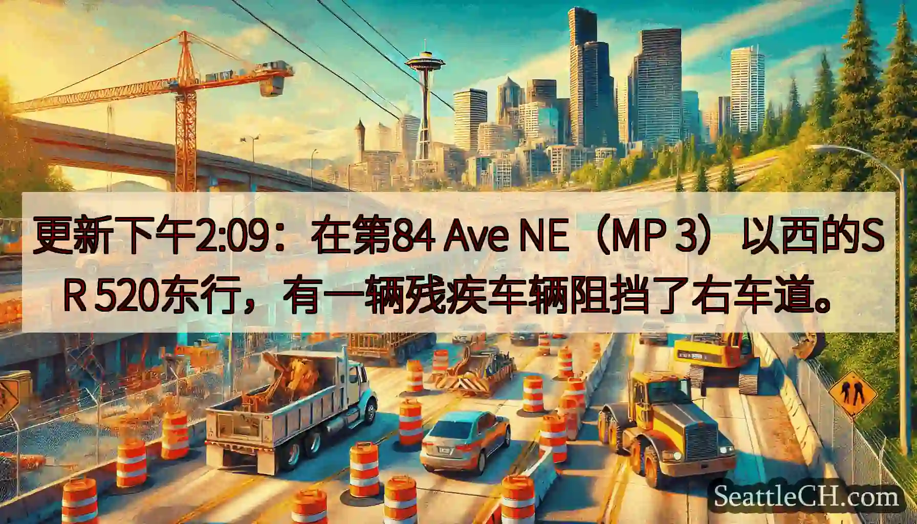 更新下午2:09：在第84 Ave NE（MP 3）以西的SR