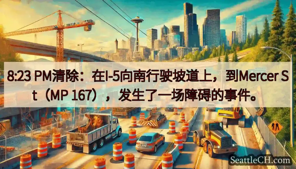 8:23 PM清除：在I-5向南行驶坡道上，到Mercer St（MP
