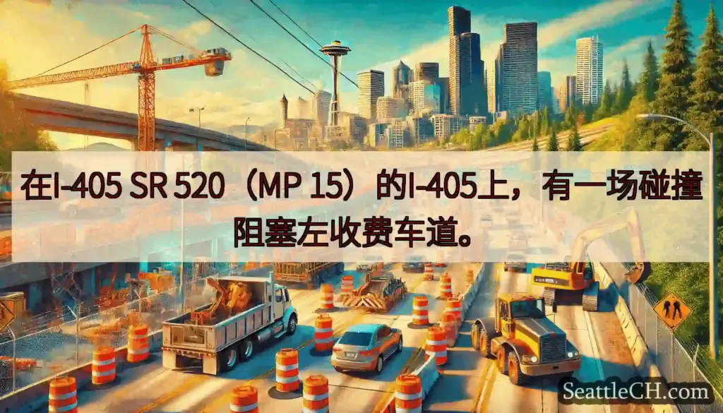 在I-405 SR 520（MP 15）的I-405上，有一场碰撞阻塞左收费车道。