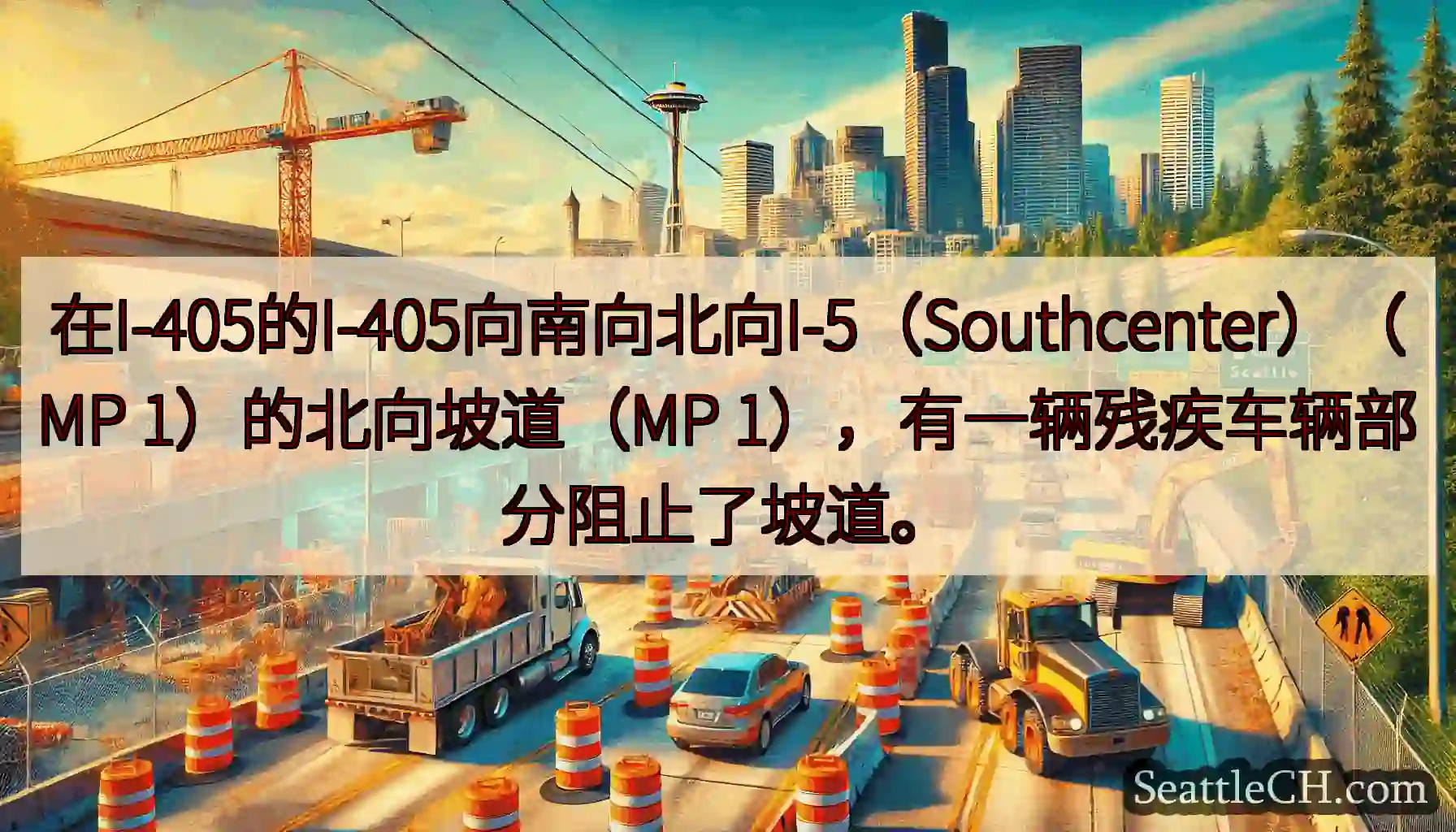 在I-405的I-405向南向北向I-5（Southcenter）（MP 1）的北向坡道（MP