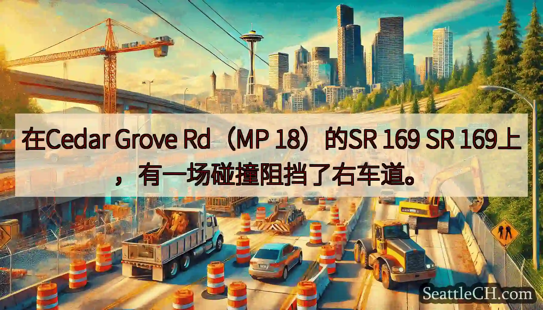 在Cedar Grove Rd（MP 18）的SR 169 SR 169上，有一场碰撞阻挡了右车道。