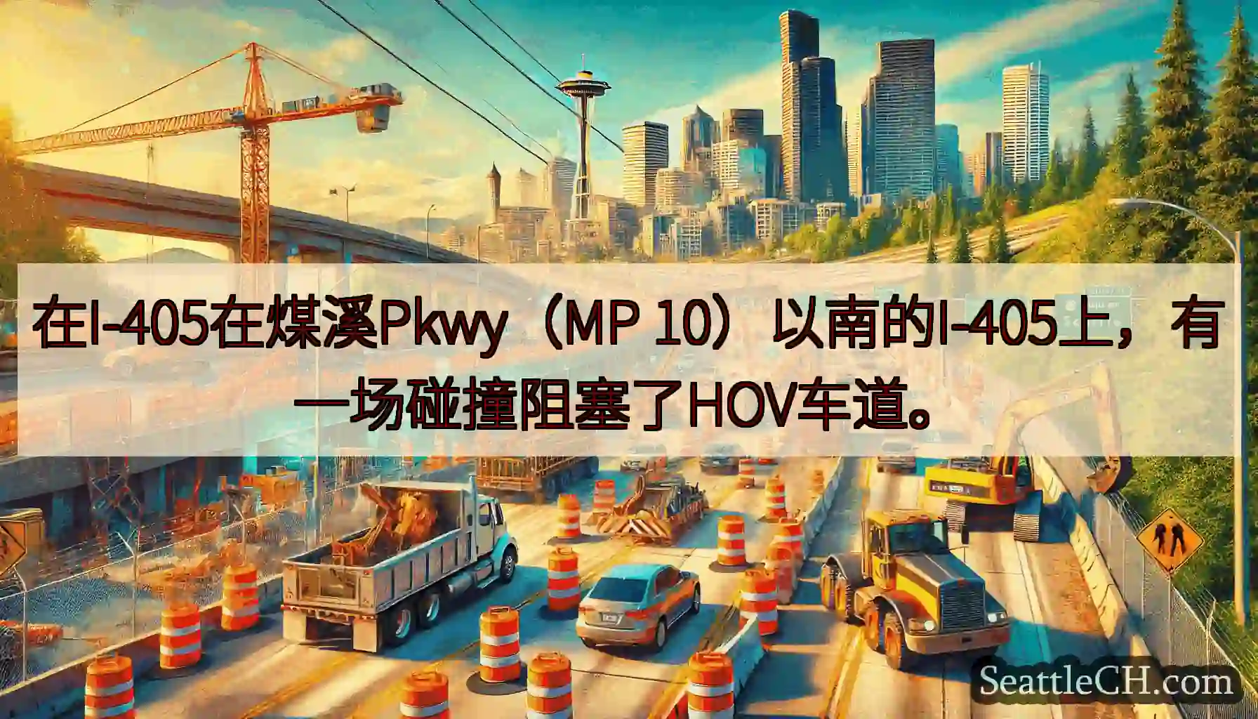 在I-405在煤溪Pkwy（MP 10）以南的I-405上，有一场碰撞阻塞了HOV车道。