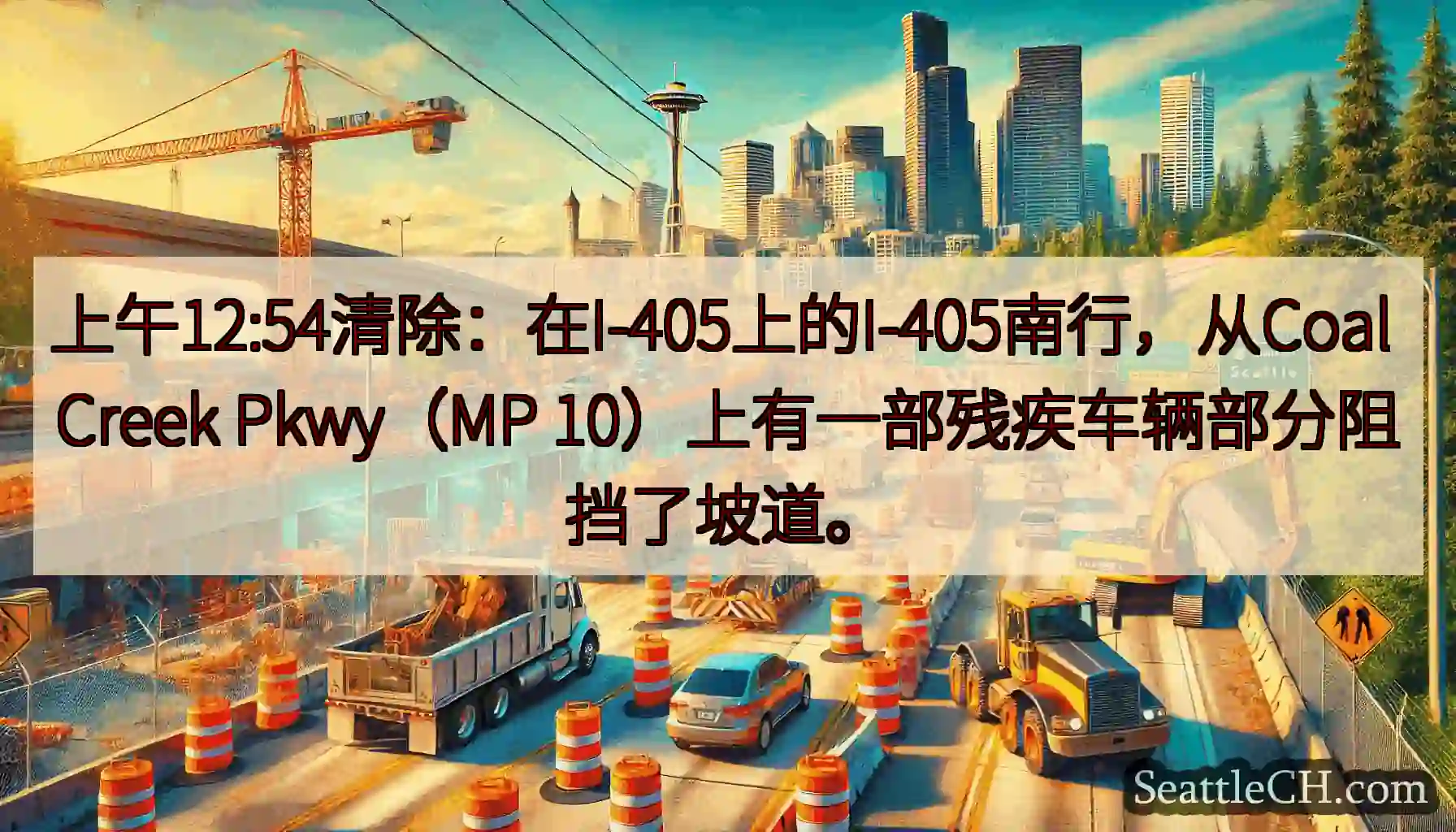 上午12:54清除：在I-405上的I-405南行，从Coal Creek Pkwy（MP