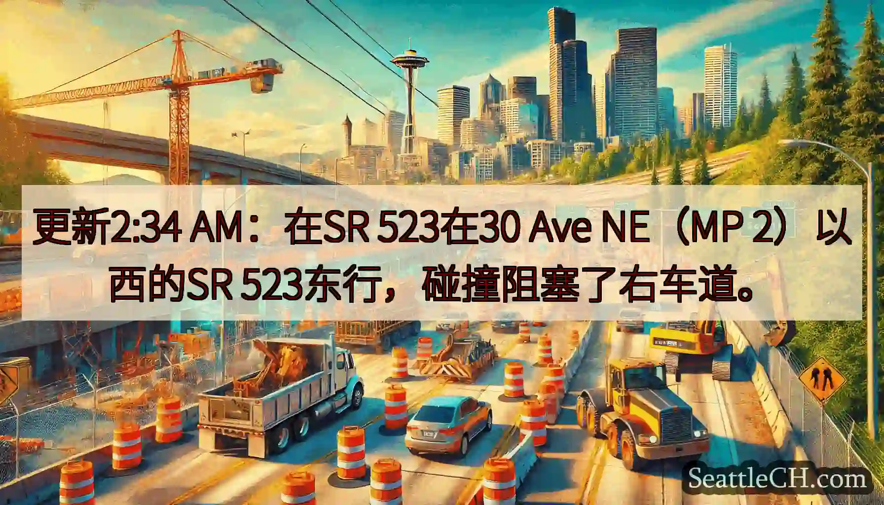 更新2:34 AM：在SR 523在30 Ave NE（MP 2）以西的SR
