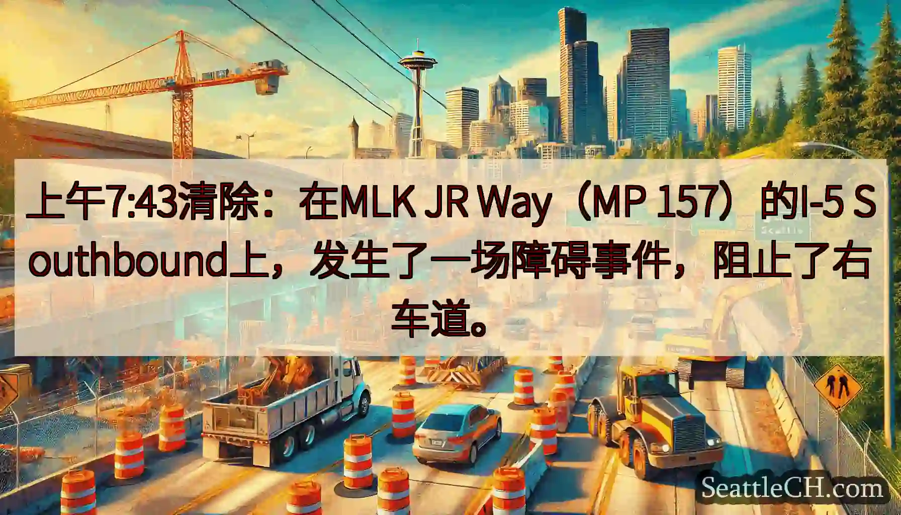 上午7:43清除：在MLK JR Way（MP 157）的I-5