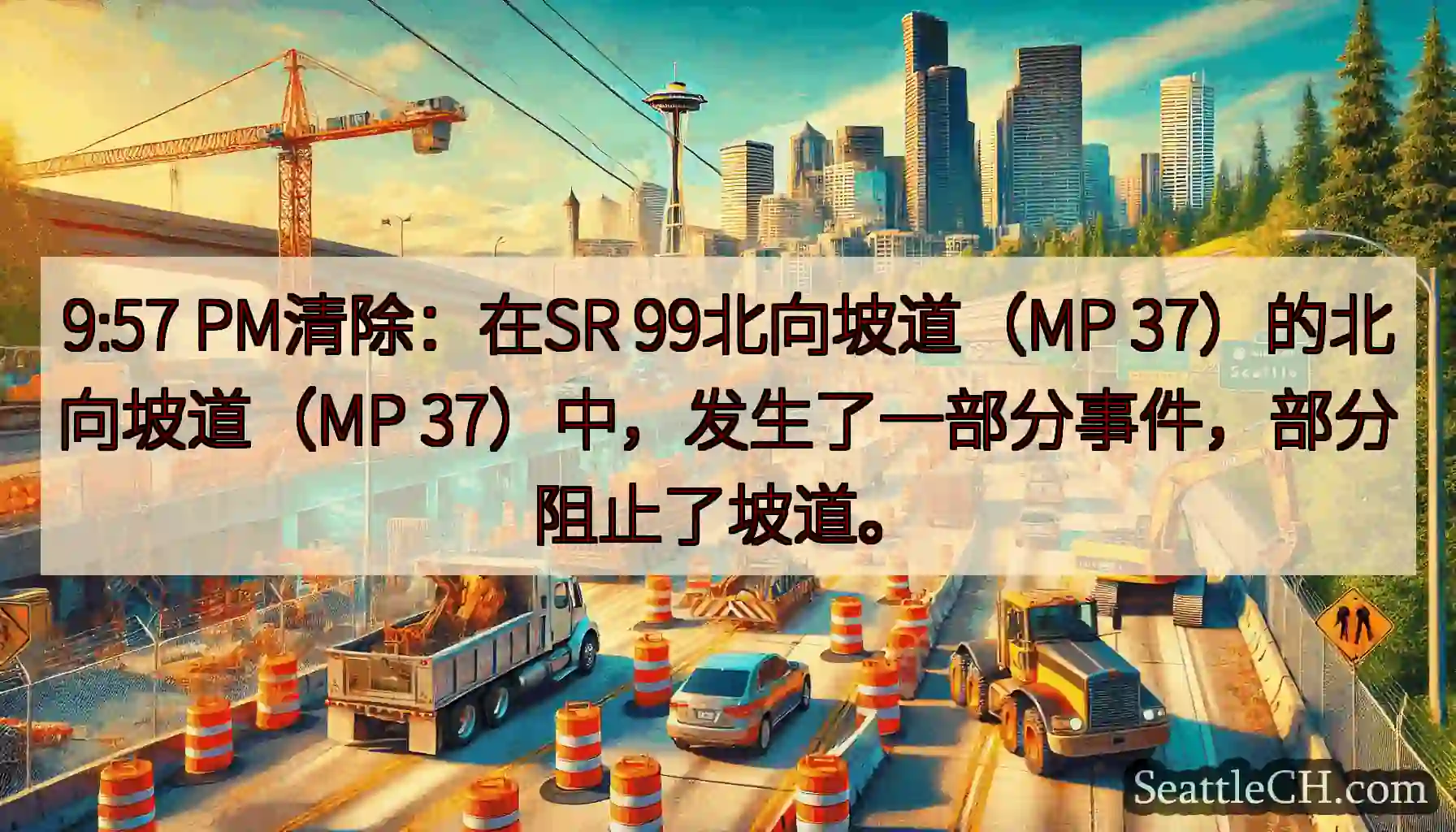 9:57 PM清除：在SR 99北向坡道（MP 37）的北向坡道（MP