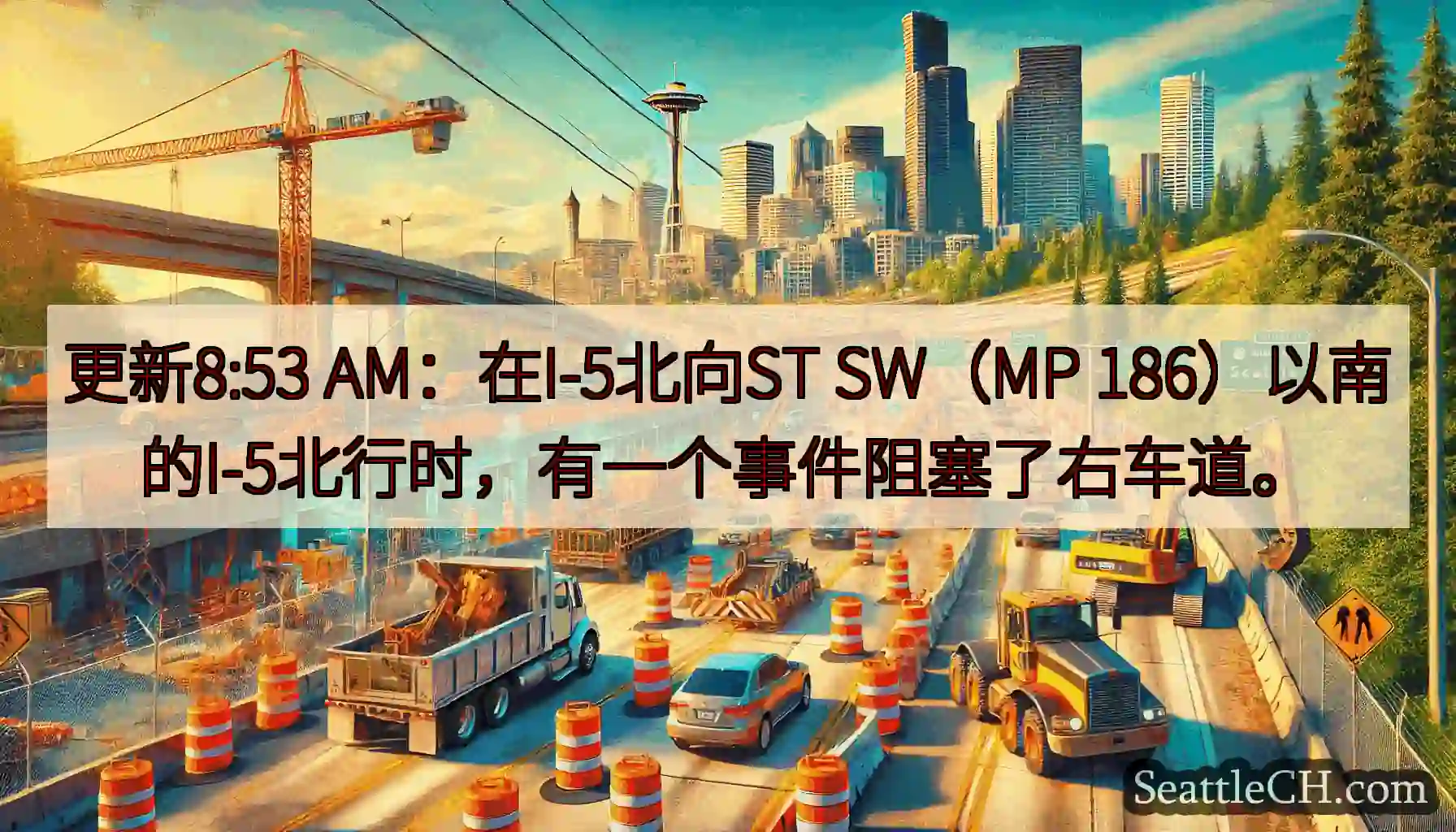 更新8:53 AM：在I-5北向ST SW（MP