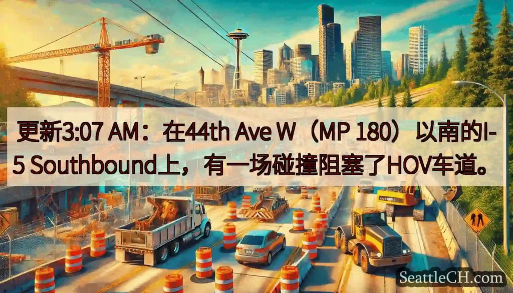 更新3:07 AM：在44th Ave W（MP 180）以南的I-5