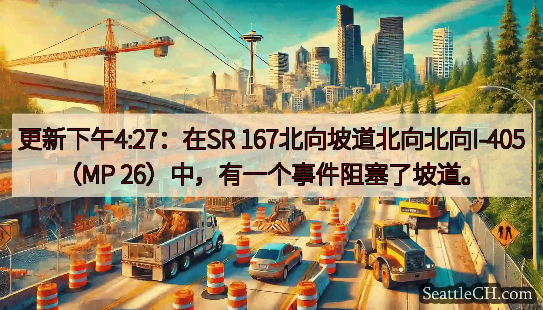 更新下午4:27：在SR 167北向坡道北向北向I-405（MP 26）中，有一个事件阻塞了坡道。