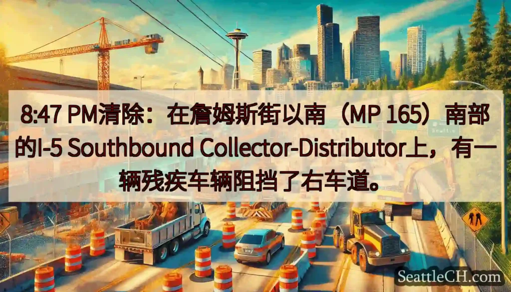 8:47 PM清除：在詹姆斯街以南（MP 165）南部的I-5 Southbound